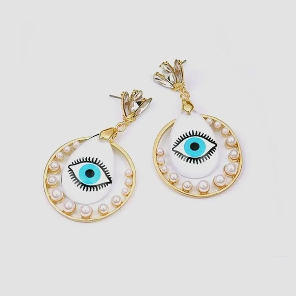 NEW! Dainty “Zhara” Pearl Evil Eye Drop Earrings - Picture 2 of 8